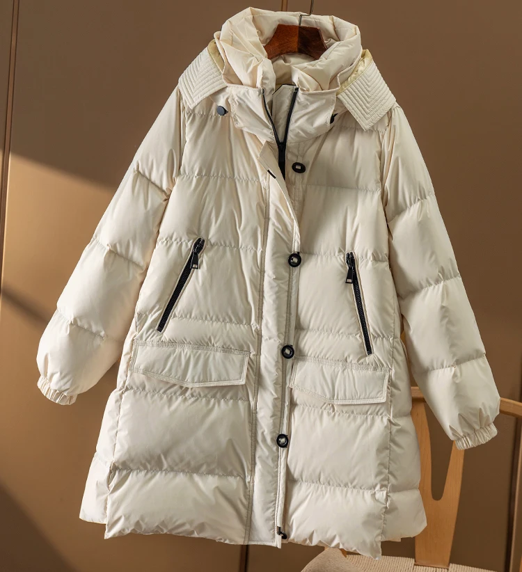 casaco feminino inverno 2022  90%  White goose down  Luxury Winter  zipper  Pockets Women jacket long coats for winter for women