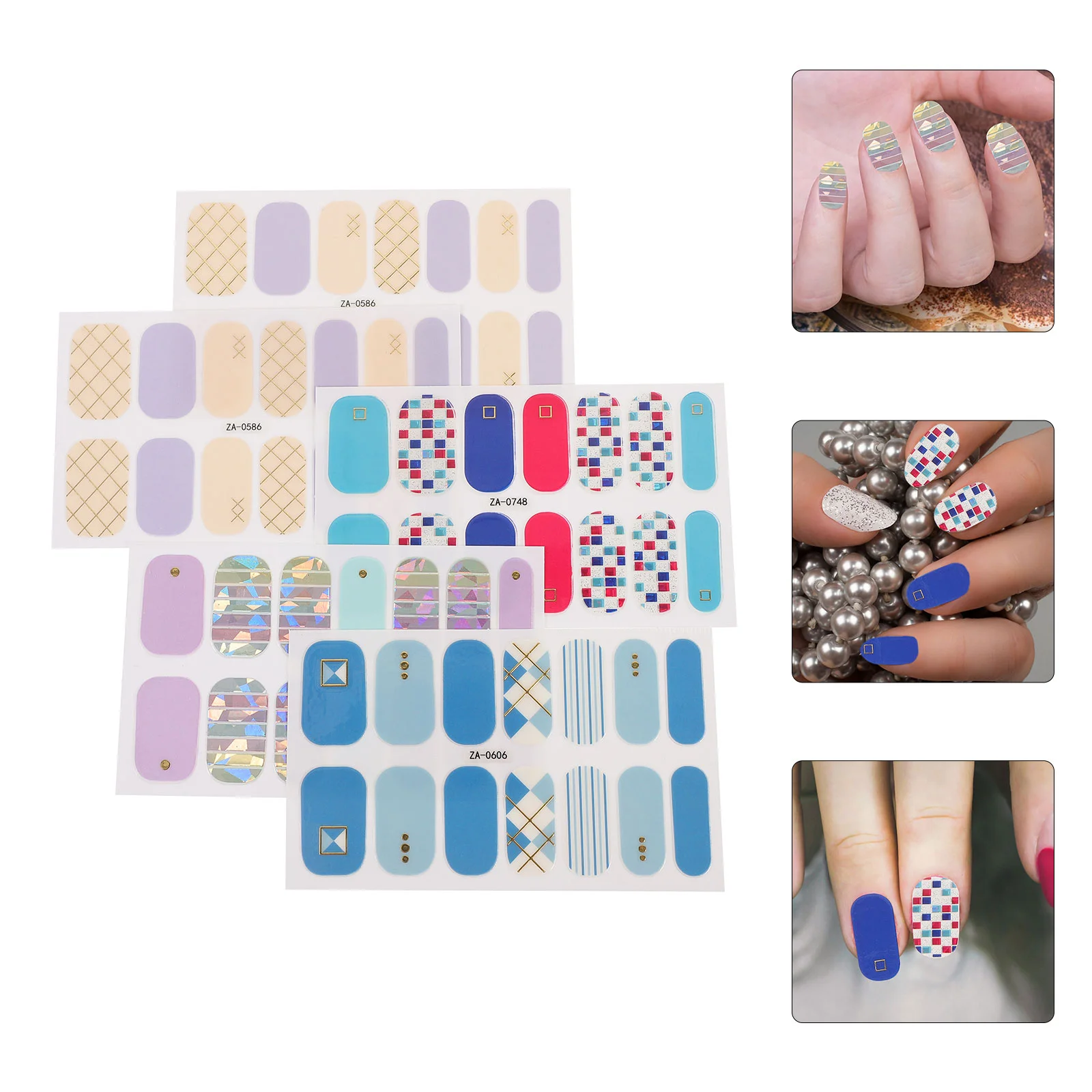 

5 Sheets Nail Stickers Full Wraps Gel Polish Ultra-thin Fingernail DIY Manicure Decals For nails