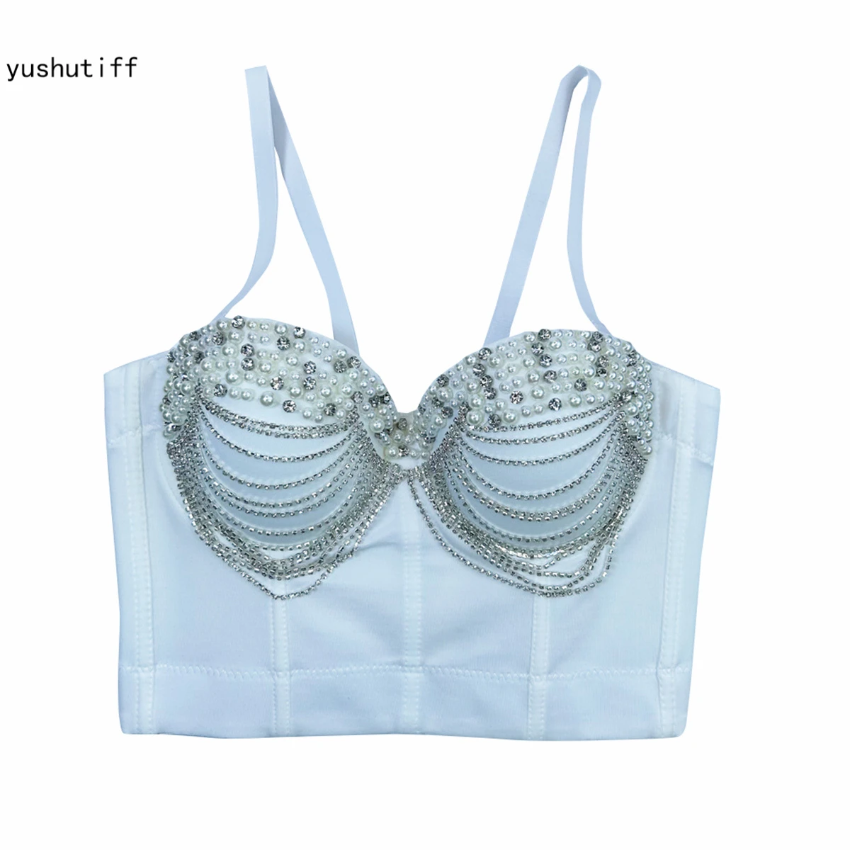 

Crop Top Fashion Night Out Rhinestone Pearl Corset Bra Coquette Clothing Rave Bustier Female Summer Party Sleeveless Vests