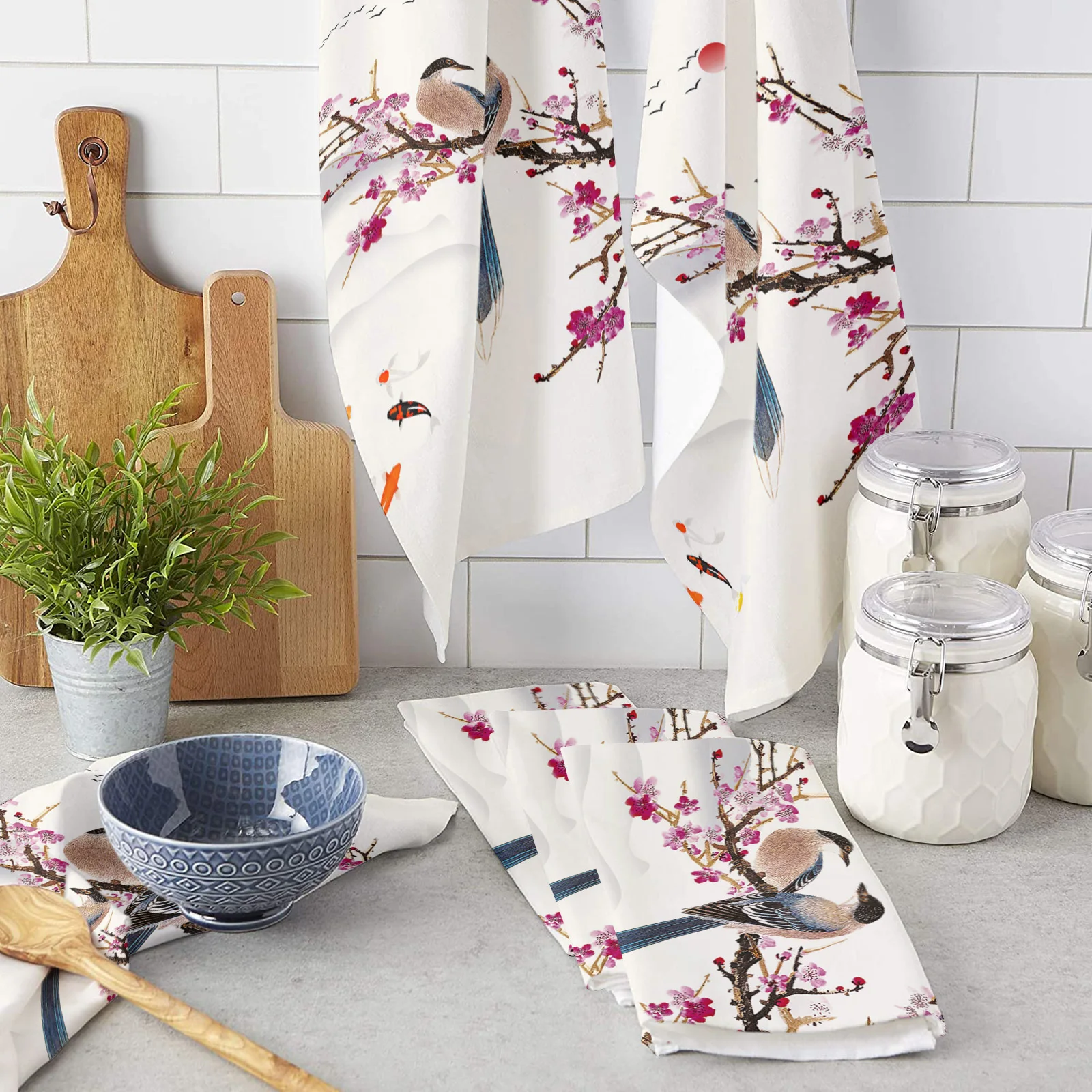 

Полотенце для кухни с цветами сливы, водопоглощающее кухонное полотенце для ванной комнаты, полотенце для рук, кухонная салфетка для мытья ...