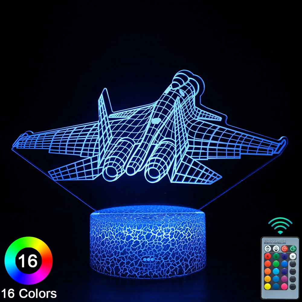 

Airplane Aircraft LED 3D Night Lights Touch Remote Control Novelty Table Desk Lamp Room Decor Christmas Birthday Gift -No.1762
