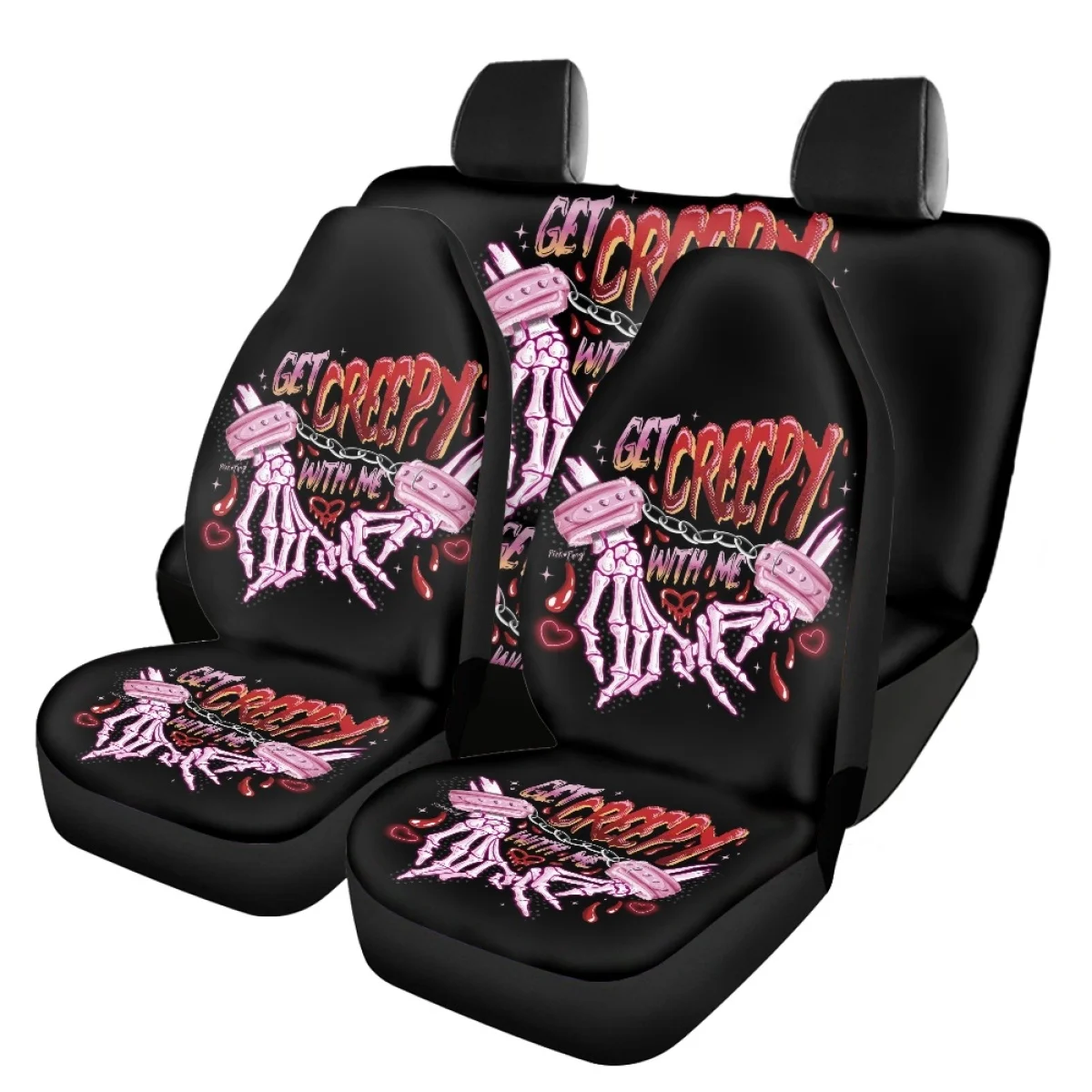 

Комплект чехлов на автокресла, подарок на Хэллоуин, жуткий скелет, женские и мужские аксессуары для автомобиля, интересные аксессуары для защиты от грязи