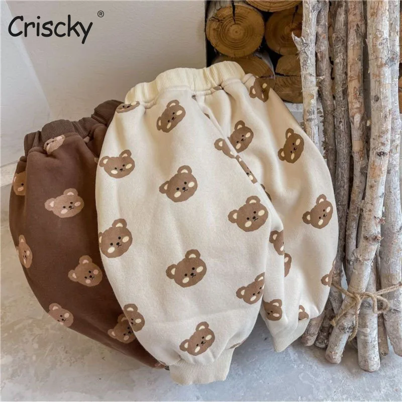 

Criscky Newborn Baby Trousers Autumn Winter Infant Casual Elastic Pants Toddler Cute Cotton Pants Bear Pattern Clothing