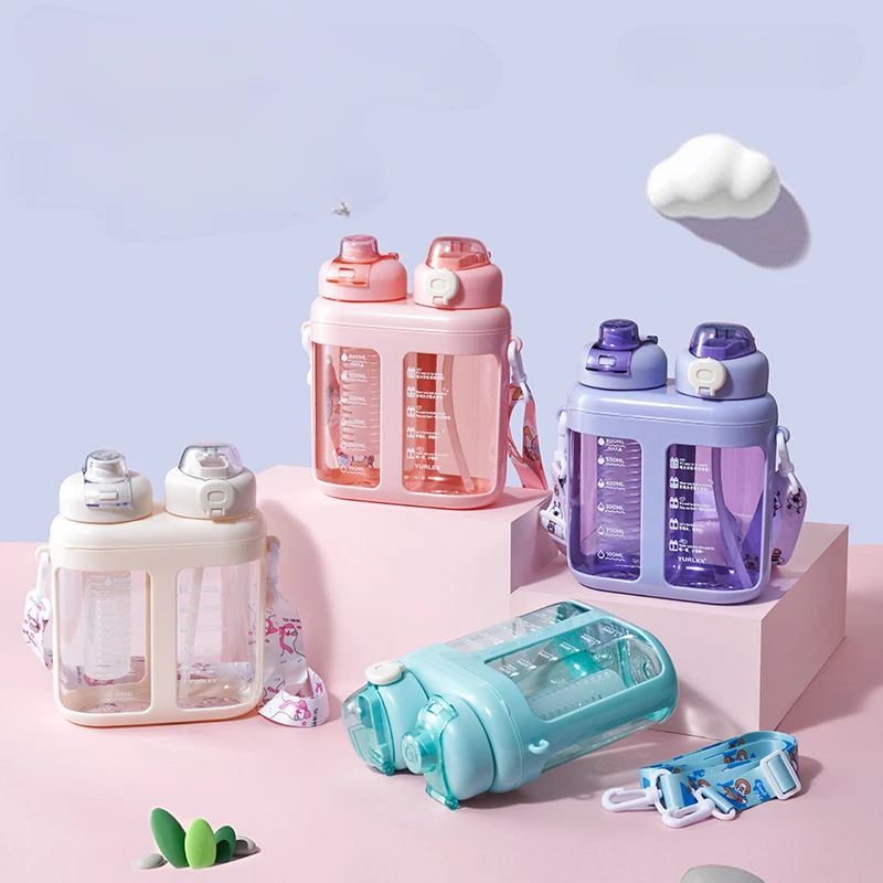 1600ml Summer Split Warehouse Double Drink High Beauty Straw Cup Children's Water Cup Portable Cup Sports Water Bottle