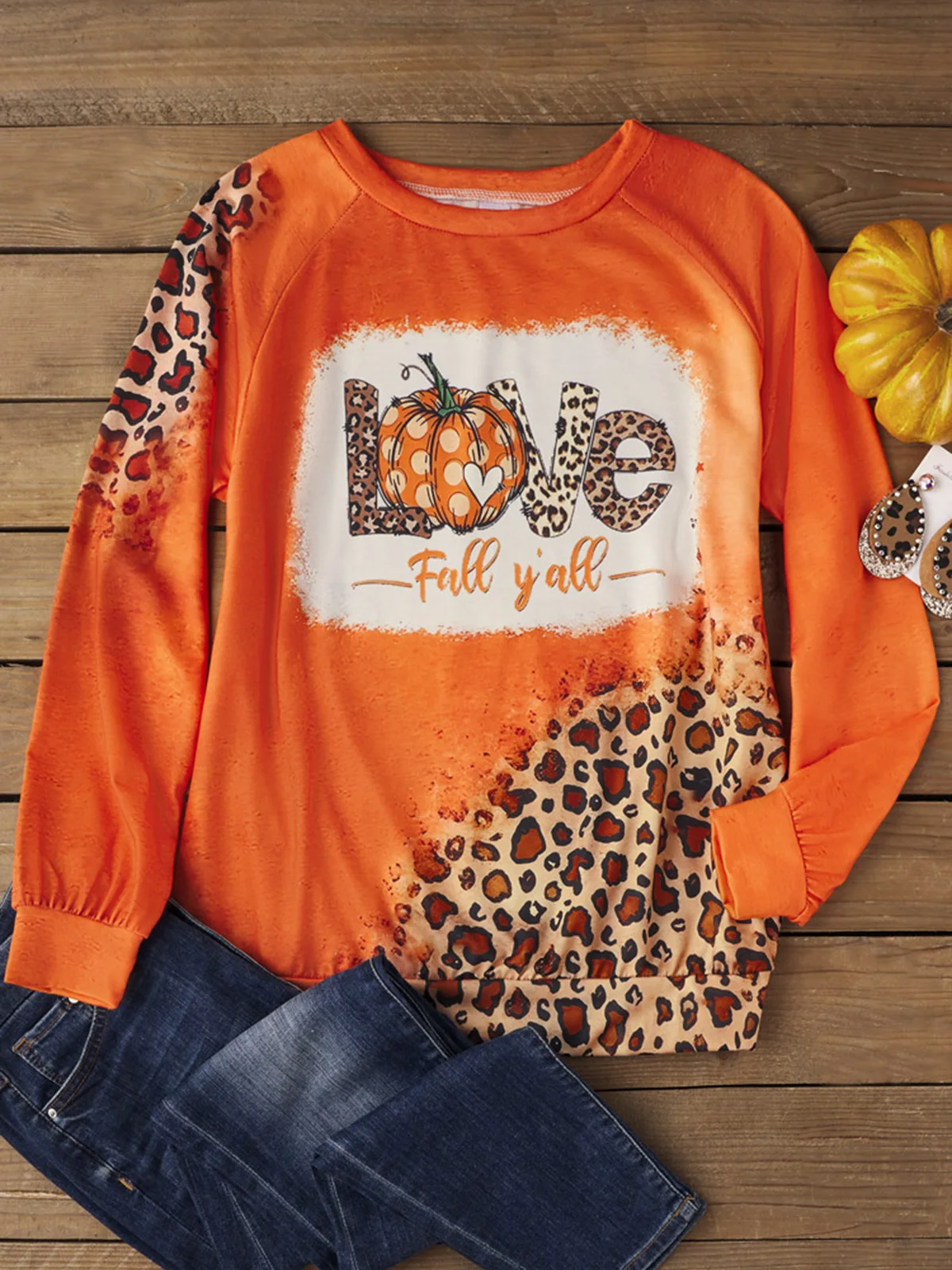 

Women Love Fall Y'all Pumpkin Leopard Sweatshirt Long Sleeve T Shirt Spring Autumn Casual Female Pullovers Clothes Streetwear