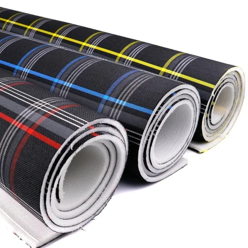 Фото Износостойкая черно-красная клетчатая ткань для салона автомобиля, полиэстеровая ткань для ремонта автомобильных сидений, обшивки дверных панелей, декора автотюлевертины №2