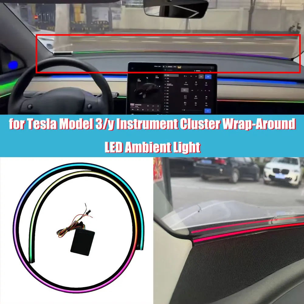 

Светодиодное атмосферное освещение для приборной панели Tesla Model 3/Y. Светодиодное атмосферное освещение с лазерной гравировкой, красочное атмосферное освещение для автомобилей.