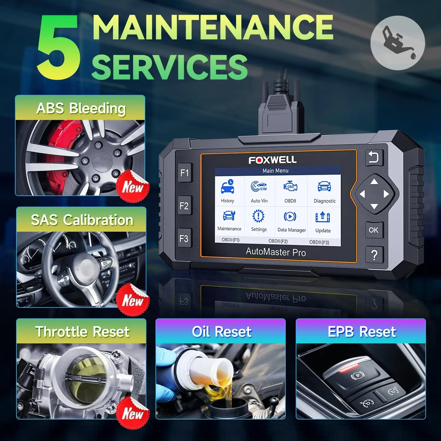 Сканер FOXWELL NT614 Elite OBD2 ABS SRS считыватель кодов двигателя SAS EPB масло светильник 5