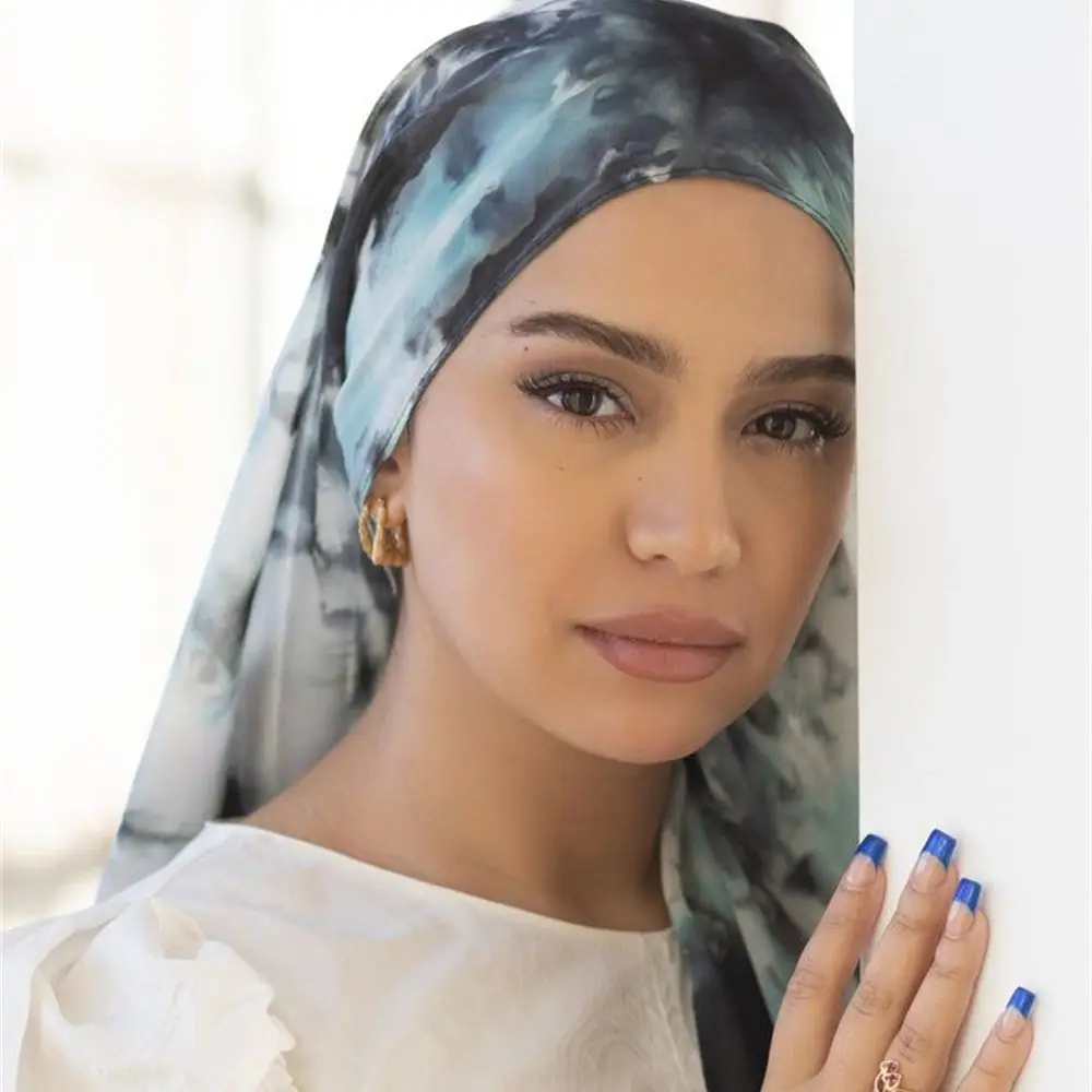 Tie Dye Hijab for Woman Bubble Chiffon Muslim Woman Veil Printed Soft Musulman Femme Shawl Maxi Wrap Women Premium Long Turban