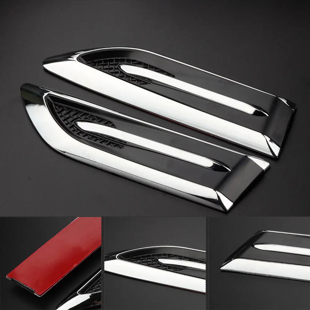 

2pcs 19x5cm Car Air Flow Stickers Kit Plating ABS Plastic Side Vent 3D Decal Decoration Simulation Auto Replacement Parts