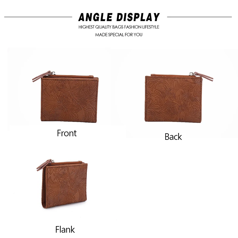 Женский тисненый кошелек с цветами и листьями