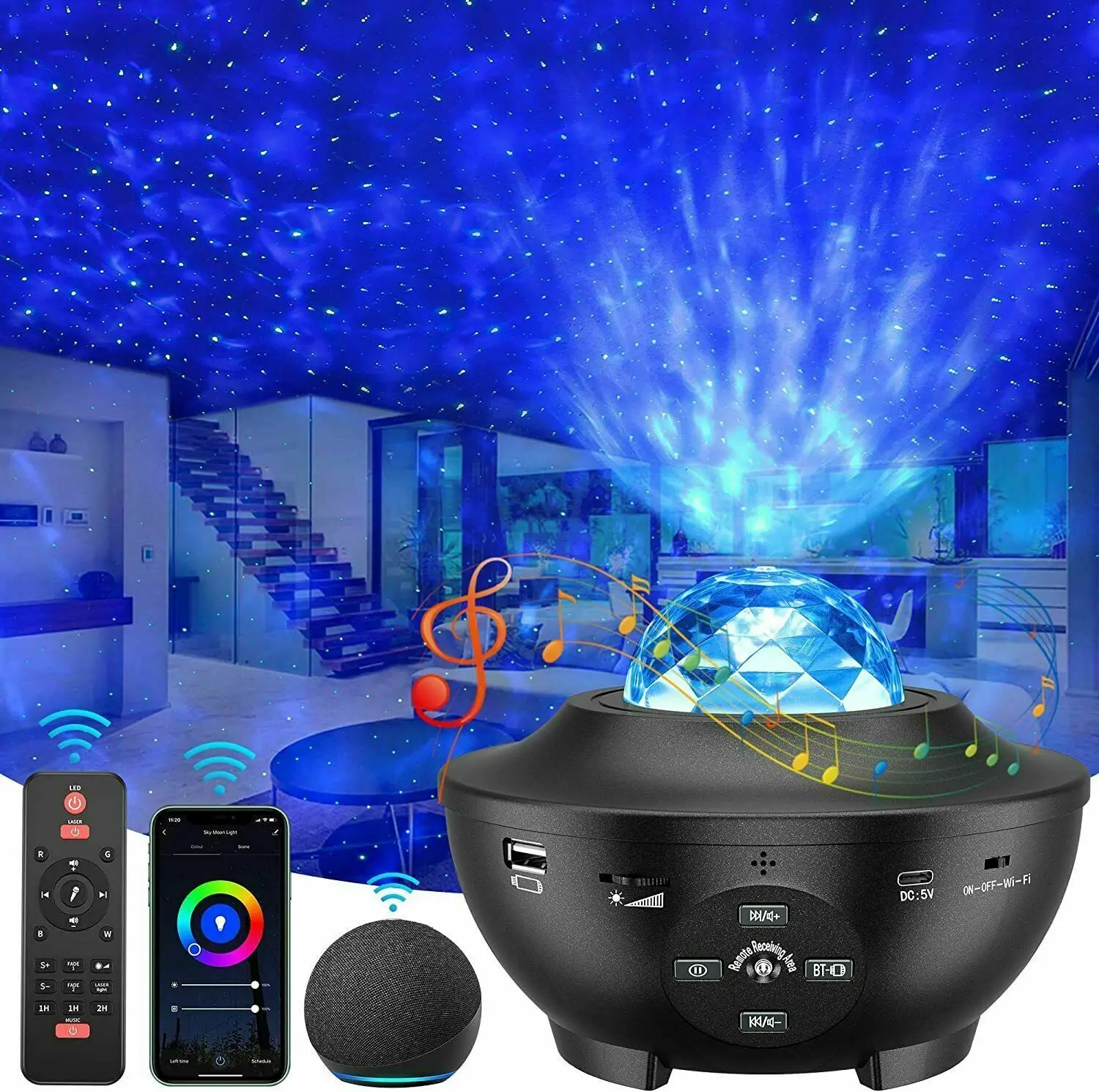 

LED Galaxy Projector Lamp Starry Sky Night Light Ocean Star Party Speaker Remote