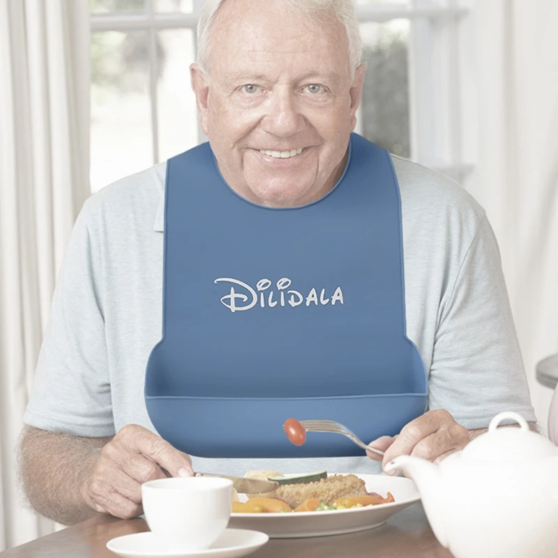 

Silicone Bib Elderly Aged Senior Citizen Silicone Bibs Food Catcher Pocket Disabled Adults Mealtime Cloth Protector Bib