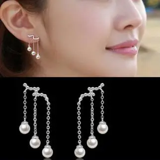 Модные трехслойные серьги-подвески серебряного цвета с искусственным жемчугом, длинная цепочка, кисточки, свадебные жемчужные украшения для невесты, висячие серьги