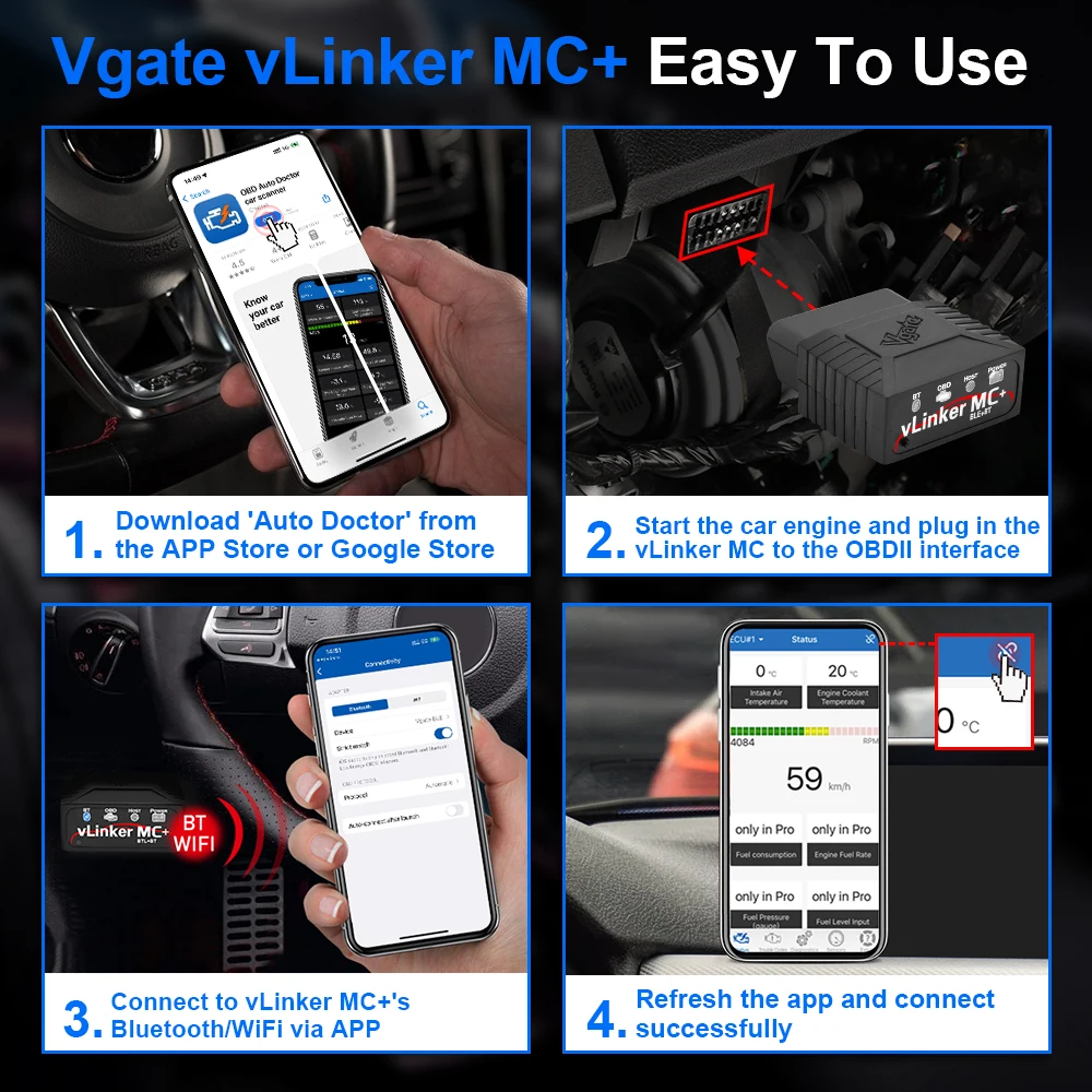 Фото Vgate vLinker MC + ELM327 V2.2 Bluetooth 4,0 OBD2 сканер OBD 2 для BimmerCode для FORScan Auto автомобильные диагностические инструменты №5