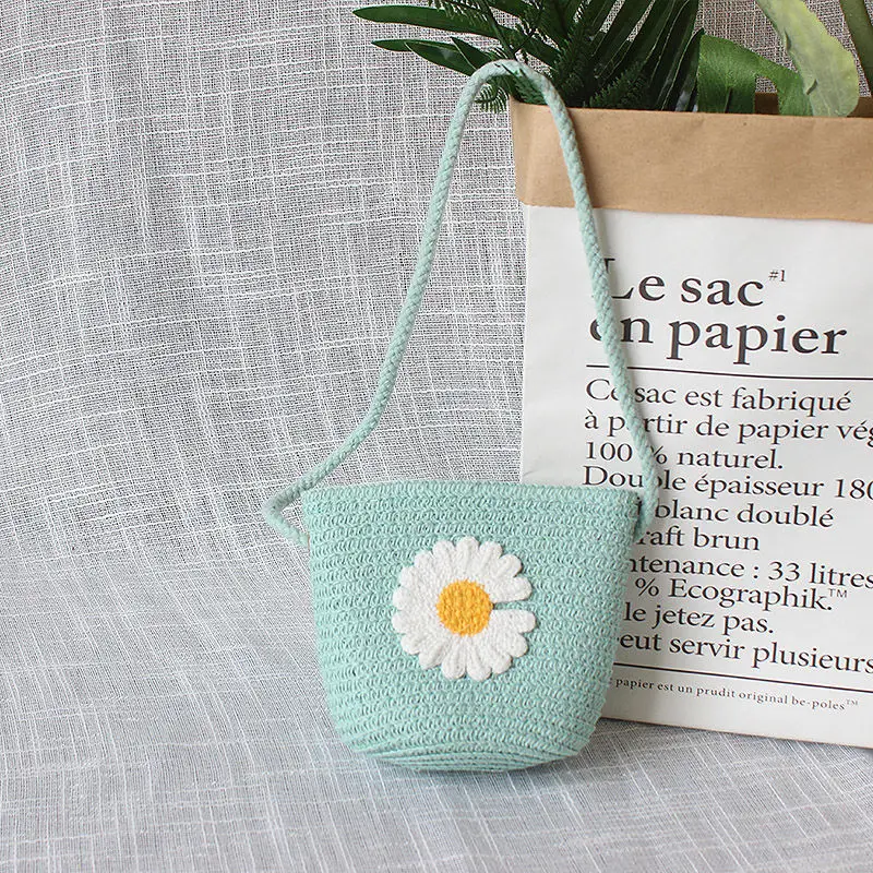 Lovely Children's Straw Mini Crossbody Bag Cute Kids Princess Accessories Shoulder Bag Handmade Woven Baby Girls Mini Coin Purse