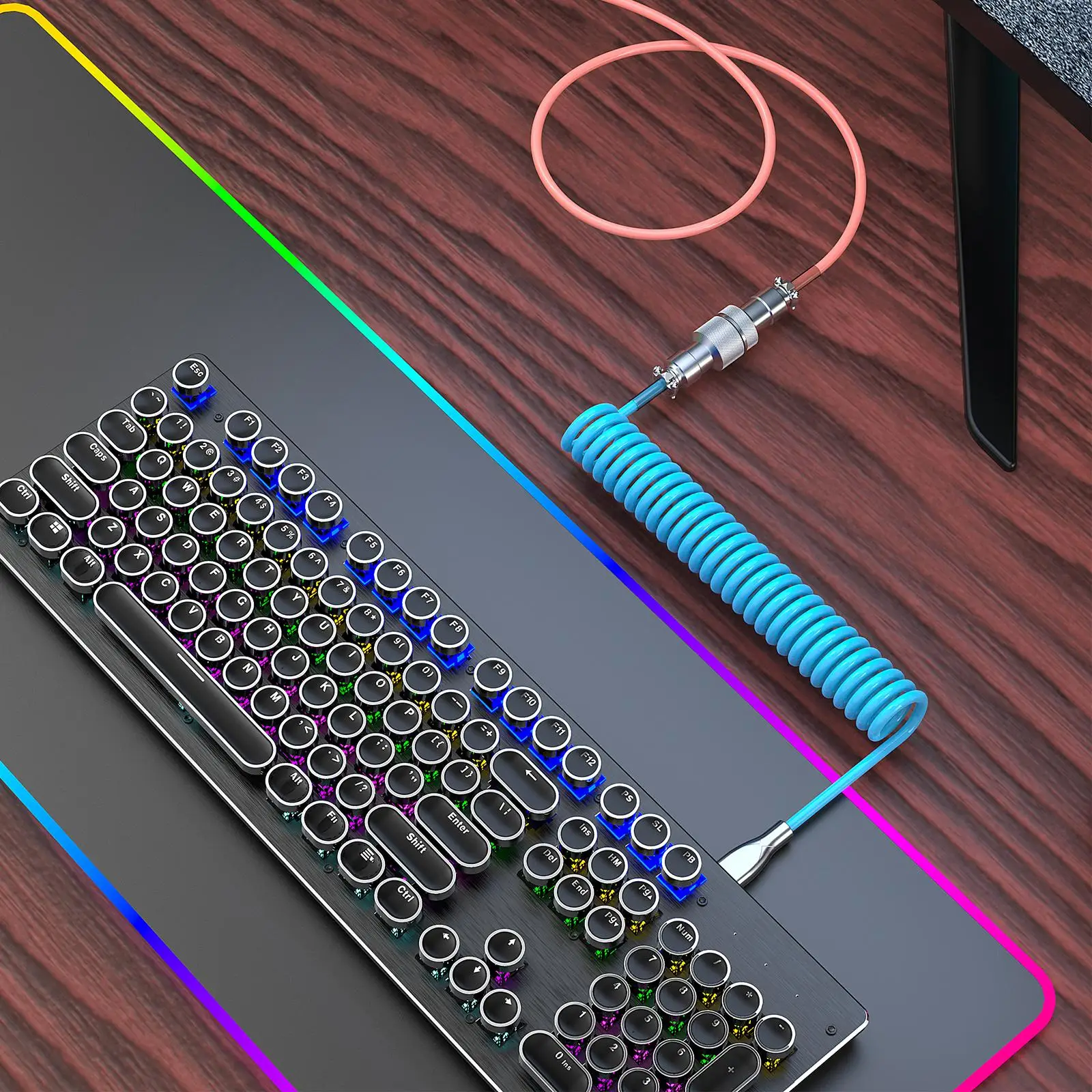 

1,7 м спиральный USB кабель для клавиатуры Type C со съемным авиационным разъемом, масштабируемая линия передачи данных для механической клавиат...