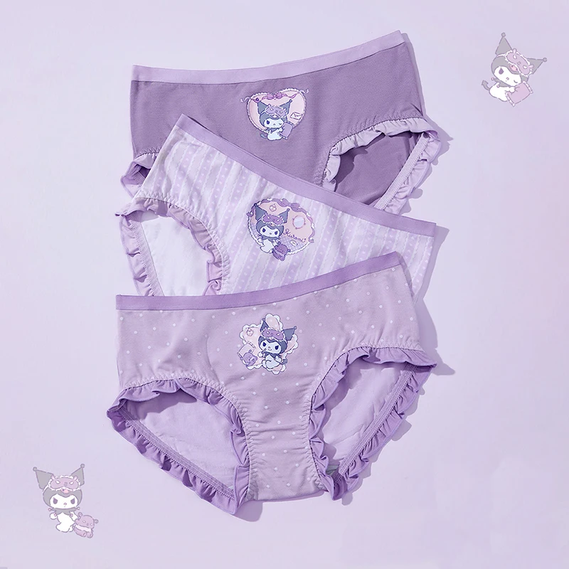 

3pcs/set Sanrios Original Kuromi Underwear Women's Summer Thin Lace Shorts Cute Girls' Breathable Triangles underpants