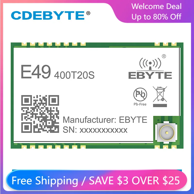 Модуль беспроводной передачи данных 433 МГц, RF 20 дБм, CDEBYTE E49-400T20S SMD, трансивер дальнего радиуса действия, Беспроводной Модуль UART