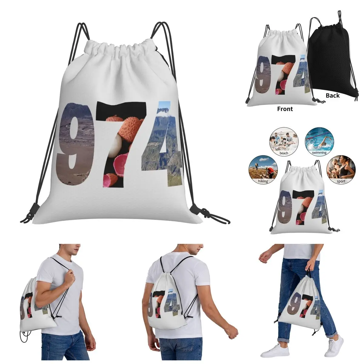 

Backpack Funny Novelty Drawstring Bags Gym Bag 974 Reunion Island Creative Drawstring Backpack