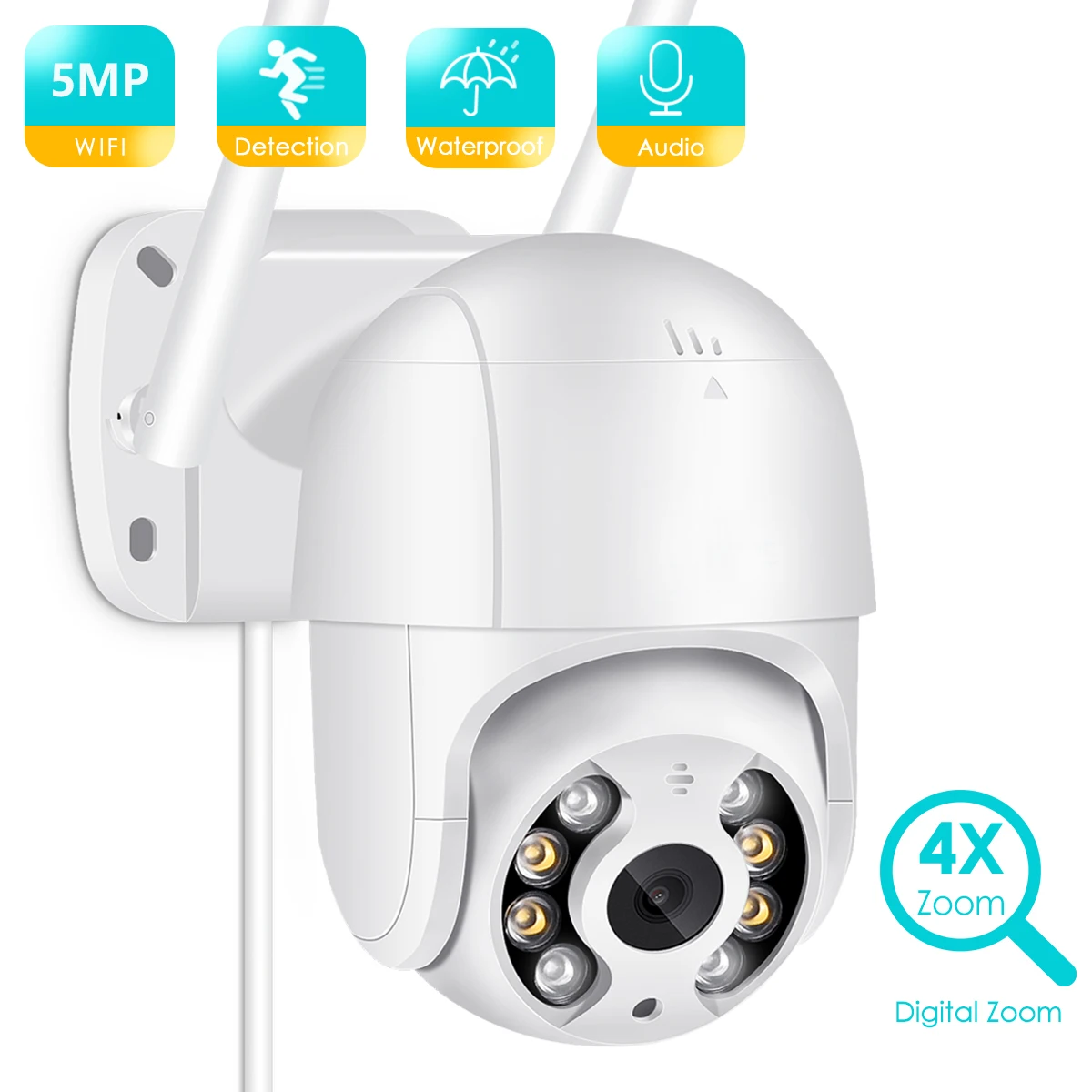 

5MP PTZ IP Camera Wifi Outdoor AI Human Detection Audio 1080P Wireless Security CCTV Camera P2P RTSP 4X Digital Zoom Wifi Camera