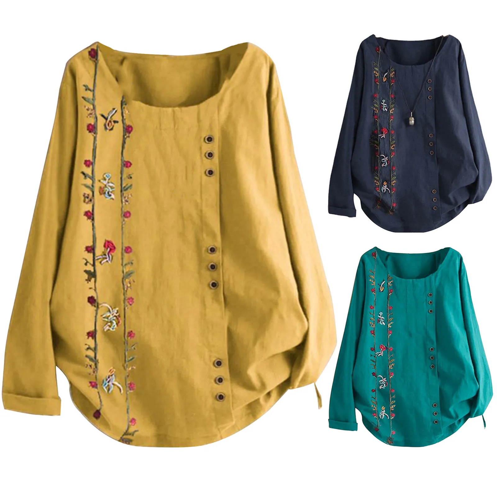 Женская Повседневная Свободная льняная блузка на пуговицах в стиле бохо