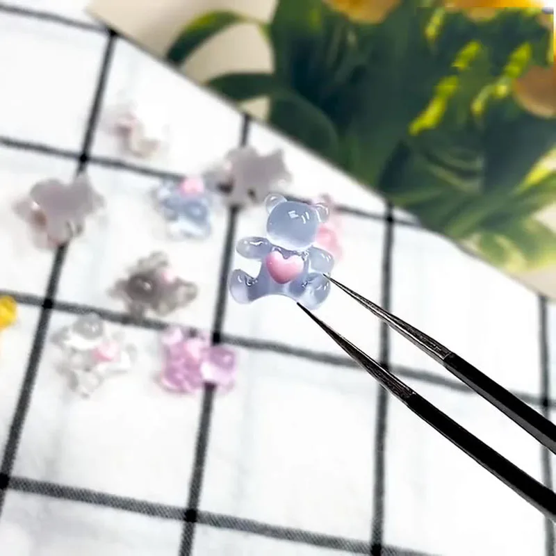 

20/50 Pcs Bear Resin Nail Charm Teddy Bear Transparent 3D Glass Crystal Kawai CartoonTeddies Manicure Decoration Ornament