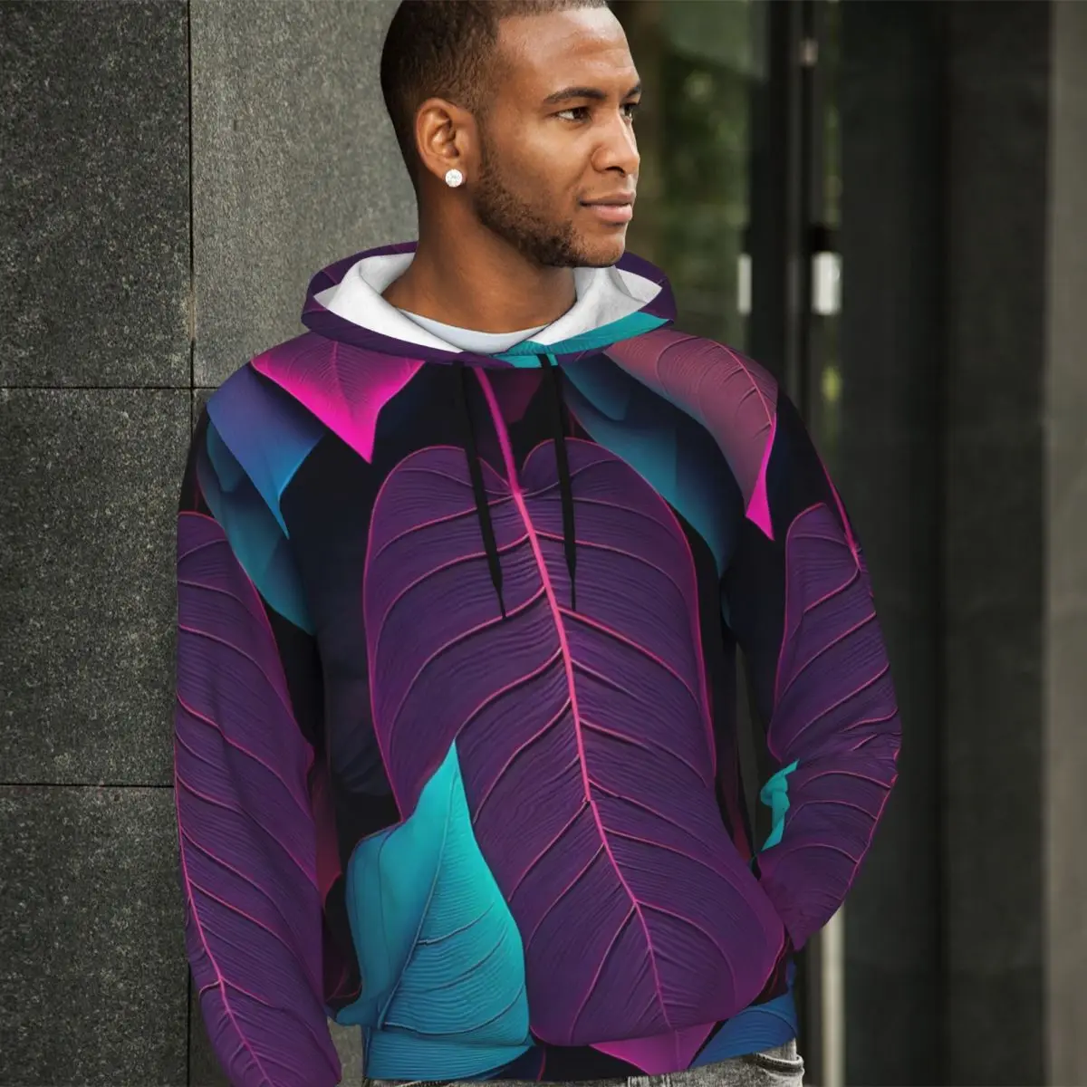 

Colorful Leaves Streetwear Hoodies Winter 3D Style Vintage Hoodie Male Oversize Fashion Classic Velvet Warm Hooded Sweatshirts