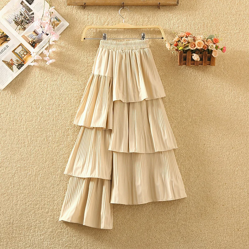 

Women Chic Asymmetrical Ruffle Tiered Full Skirt High Waist Elegant Korean Fashion Fairycore A-line Sweet Casual Summer Clothing