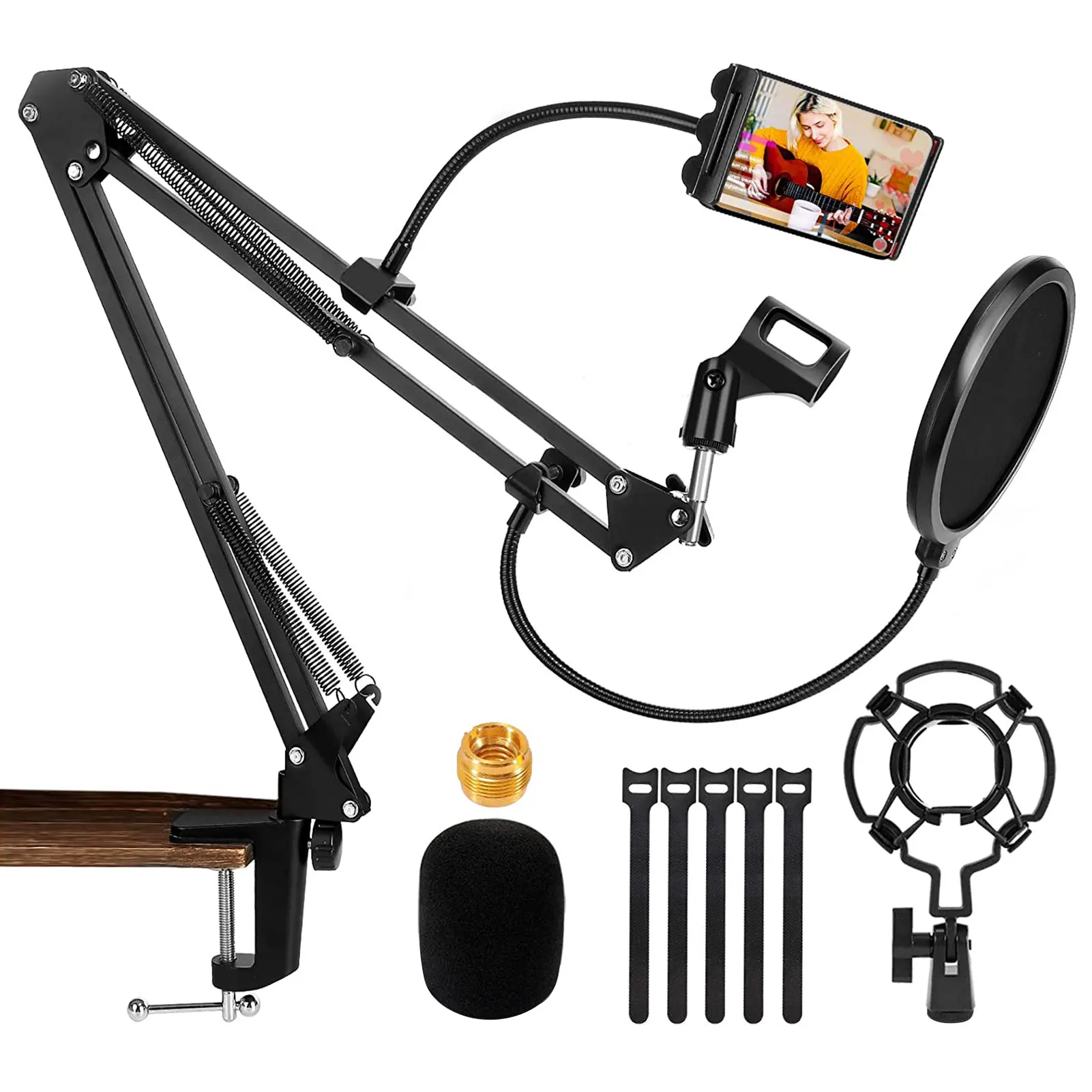 

Комплект стойки для микрофона, выдвижная Подвеска для микрофона, ножничная подставка с фильтром от 3 до 8 дюймов до дюймов, адаптер для тяжел...