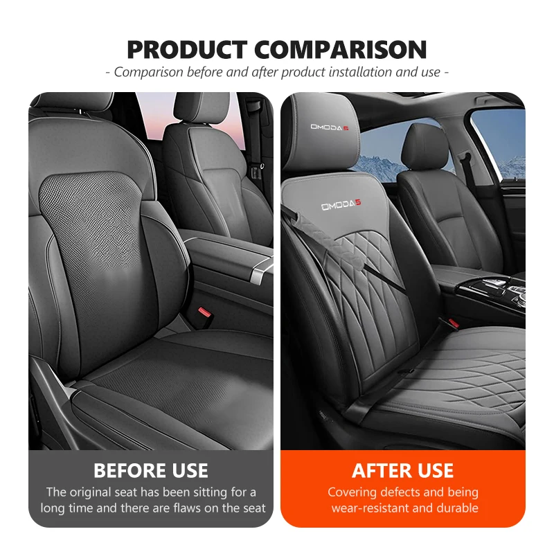Фото Чехол для автомобильного сиденья Chery Omoda из кожи, мягкий, противоскользящий, защитный, с защитой подголовника, для моделей 5, E5, 9, C3, C5, C9, C3 EV PRO №2