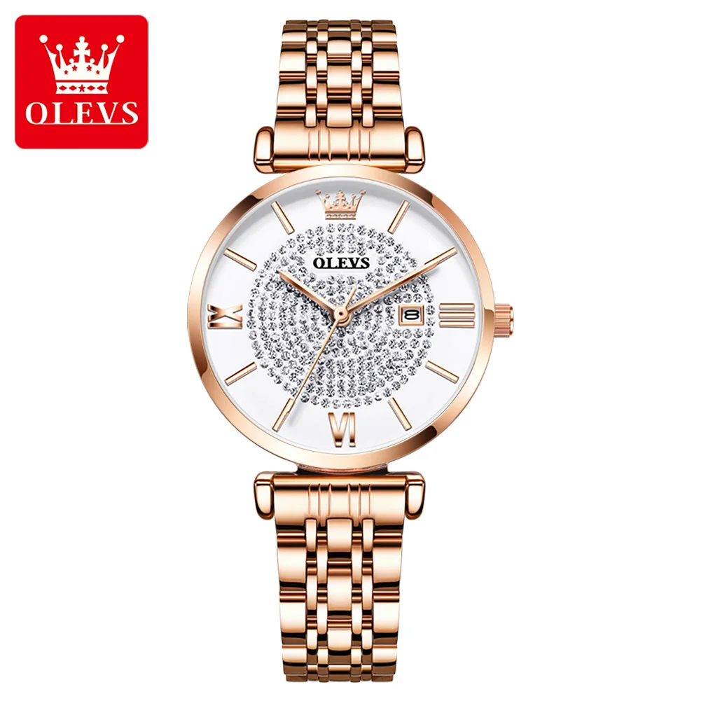 

OLEVS 2022 Women Luxury Jewel Quartz Watch Waterproof Stainless Steel Strap Watch For Women Fashion Date Clock