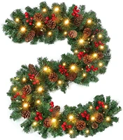 christmas garland with lights 9ft 100 lights pre lit 126 red berries 36 pine cone battery operated xmas garland greenery