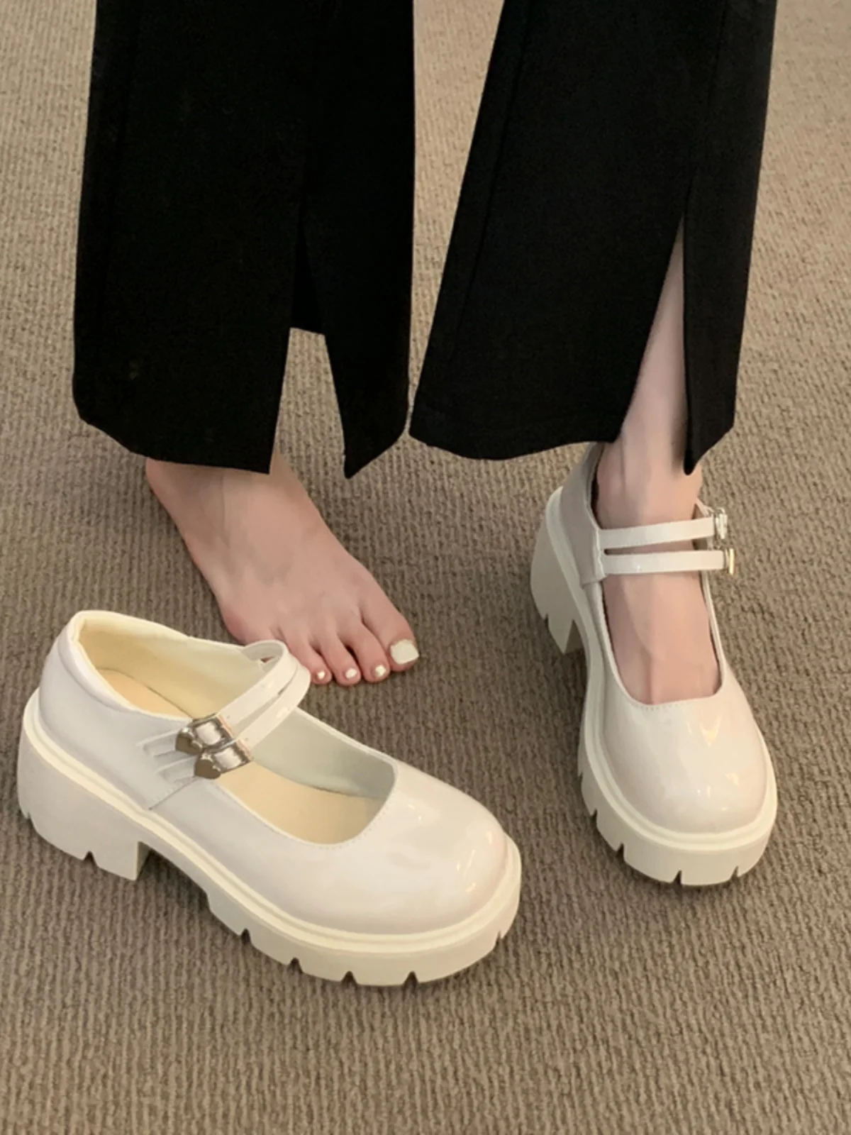 African Woman Shoe Round Toe Beige High Heels Mary Jane Brief Pumps 2023 Basketball Platform Burgundy 12cm Leather Summer Lolita