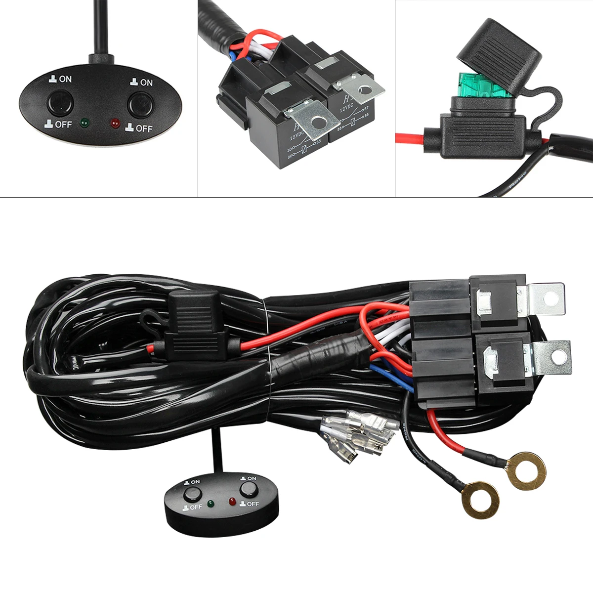 

14AWG 2 Leads Connector Wiring Harness Kit LED Light Bar On Off Switch Power Relay Blade Fuse for Off Road LED Work Light