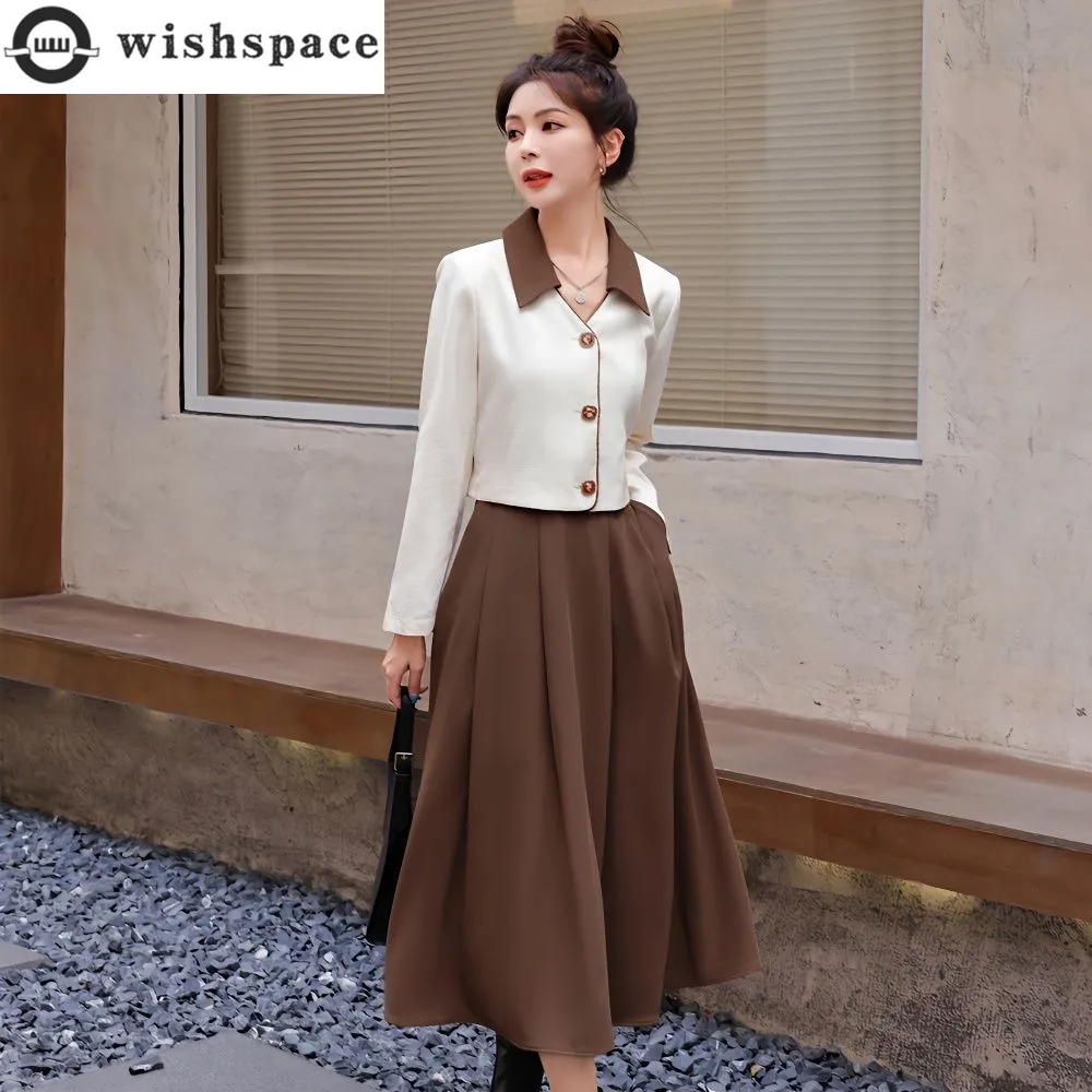 Temperament Slim Fit Jacket Blazer A-line Skirt Two Piece Elegant Women's Dress Set Summer Business Set Outfits
