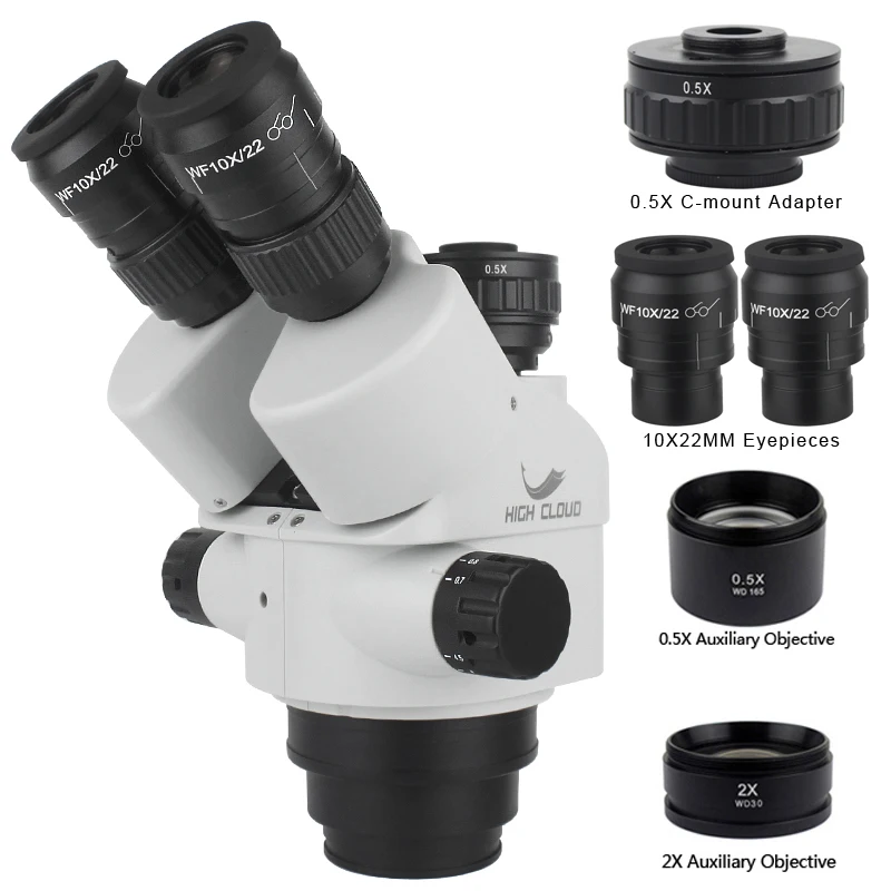

Тринокулярный микроскоп 7X-45X, 3,5x-90X, с многофокальным увеличением, стереомикроскоп с головкой 0,5x 2.0x, Вспомогательный объектив с C-образным кр...