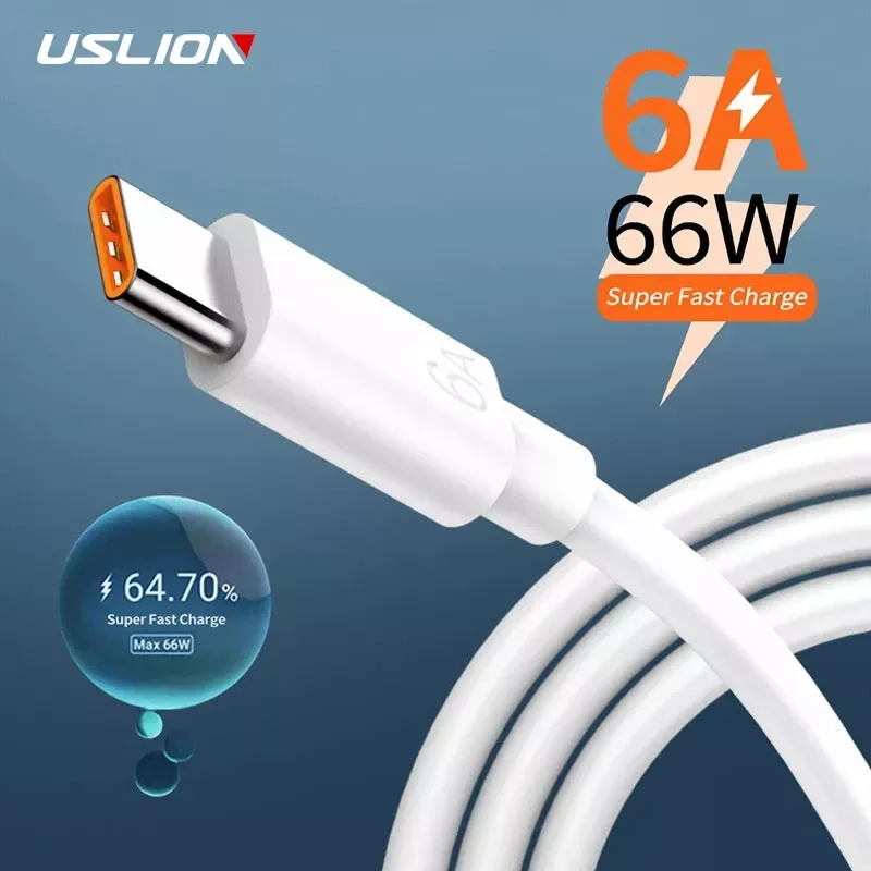 

USLION 6A USB 66W Type C Cable USB Fast Charging Phone Charger Type-C Data Cord For Xiaomi Redmi note 10 Samsung USB C Cable