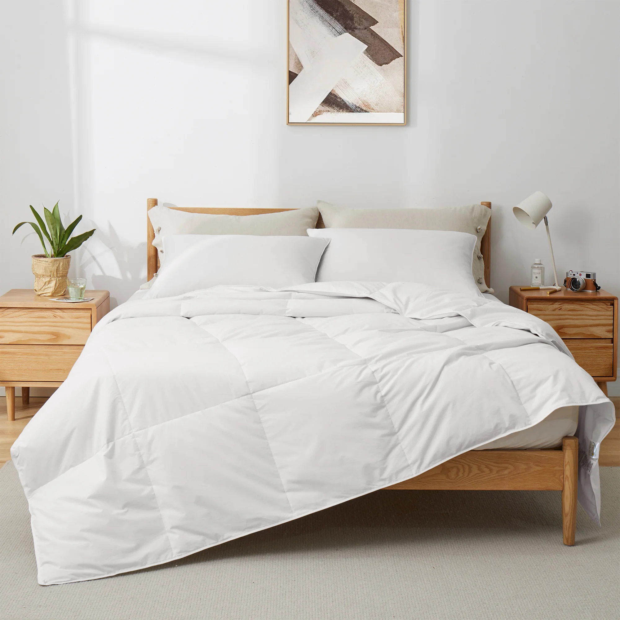 

Lightweight White Goose Down Feather Comforter with Cotton Cover, Solid, Washable,Twin
