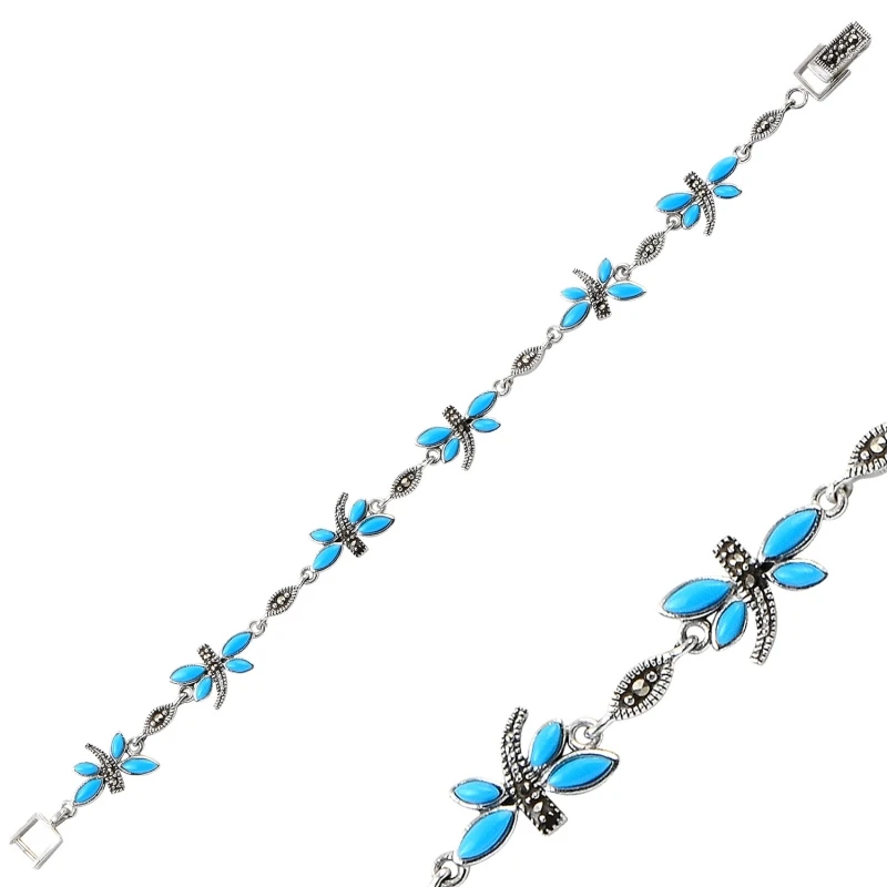 

Silver 925 Sterling Marcasite & Natural Stone Bracelet