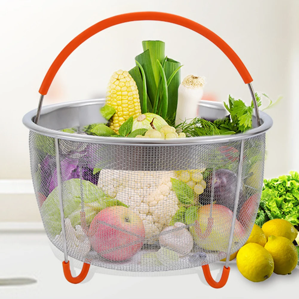 Pressure Cooker Steamers Anti-scald Silicone Handle Stainless Steel Steamer Basket Instant Pot Kitchen Accessories 21x11cm |
