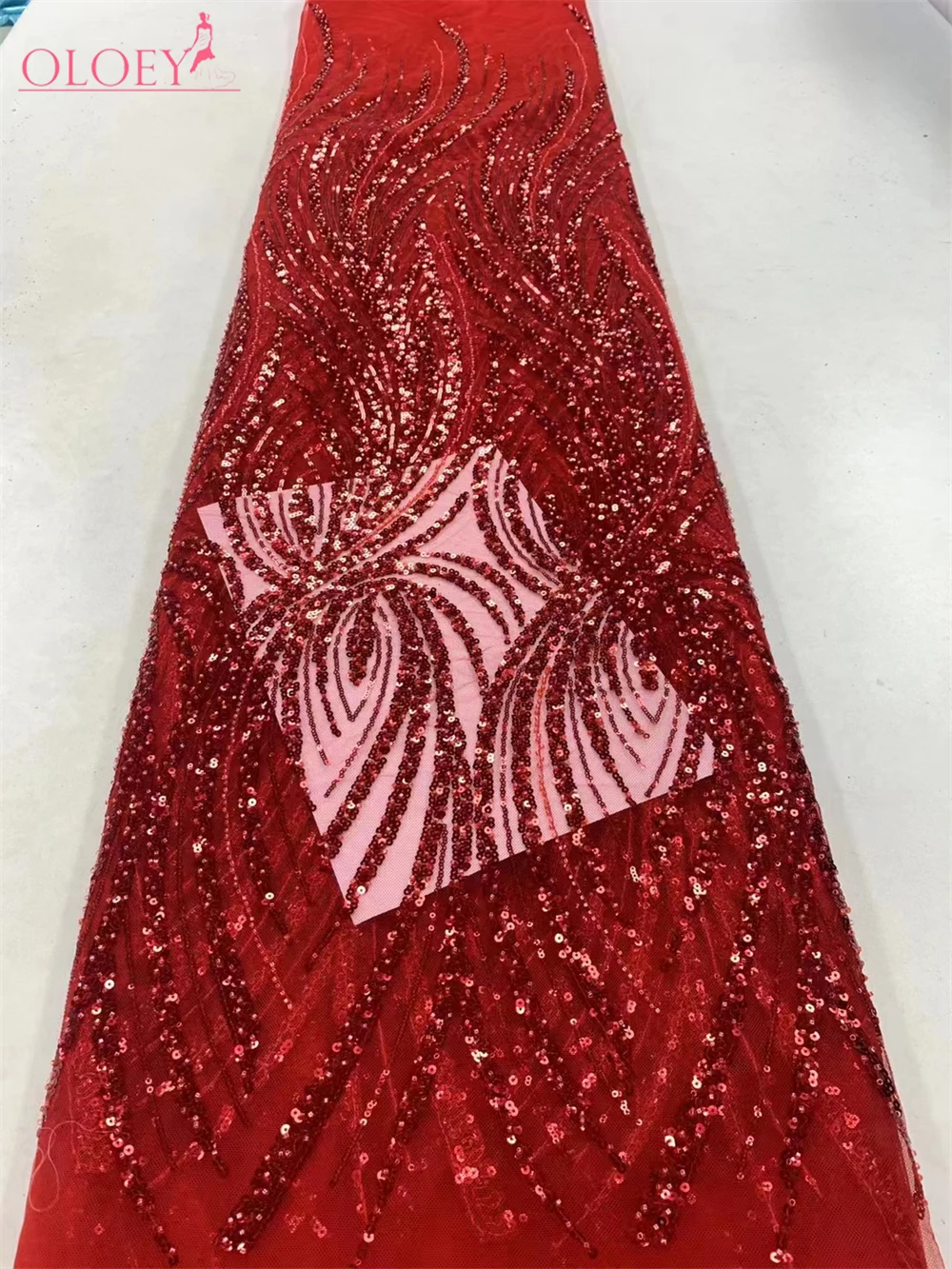 

High Quality Fashion French Embroidery Beaded Lace Fabric African Nigerian With Sequins Lace Fabric For Wedding Dress