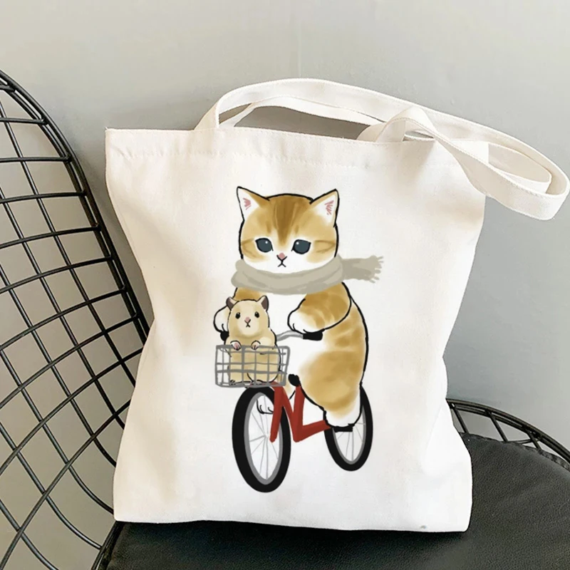 

Cute Cats Animal Kawaii High capacity Graphic Cartoon Print Shopping Bags Girls Fashion Casual cotton canvas Pacakge Hand Bag