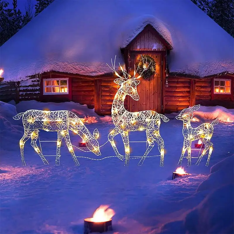 

Outdoor Christmas Reindeer With Lights Waterproof Holiday Lighted Deer Decors Christmas Yard Standing Fawn Decoration With White