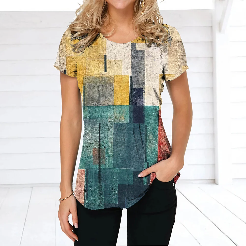 Summer Women T-shirt 3D Fashion Printing Gradient Harajuku T Shirt Oversized Tee for Ladies Clothing New Short Sleeve O-Neck Top