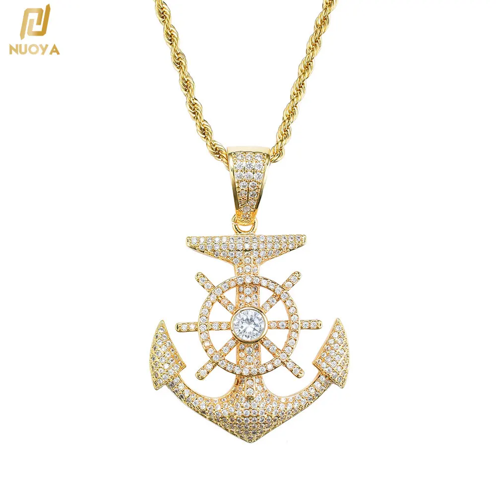 

Fashion Personality Anchor Shape Design Pendant Necklace Iced Cubic Zircon Men's Hip Hop Rock Luxury Jewelry Free Shipping 2023