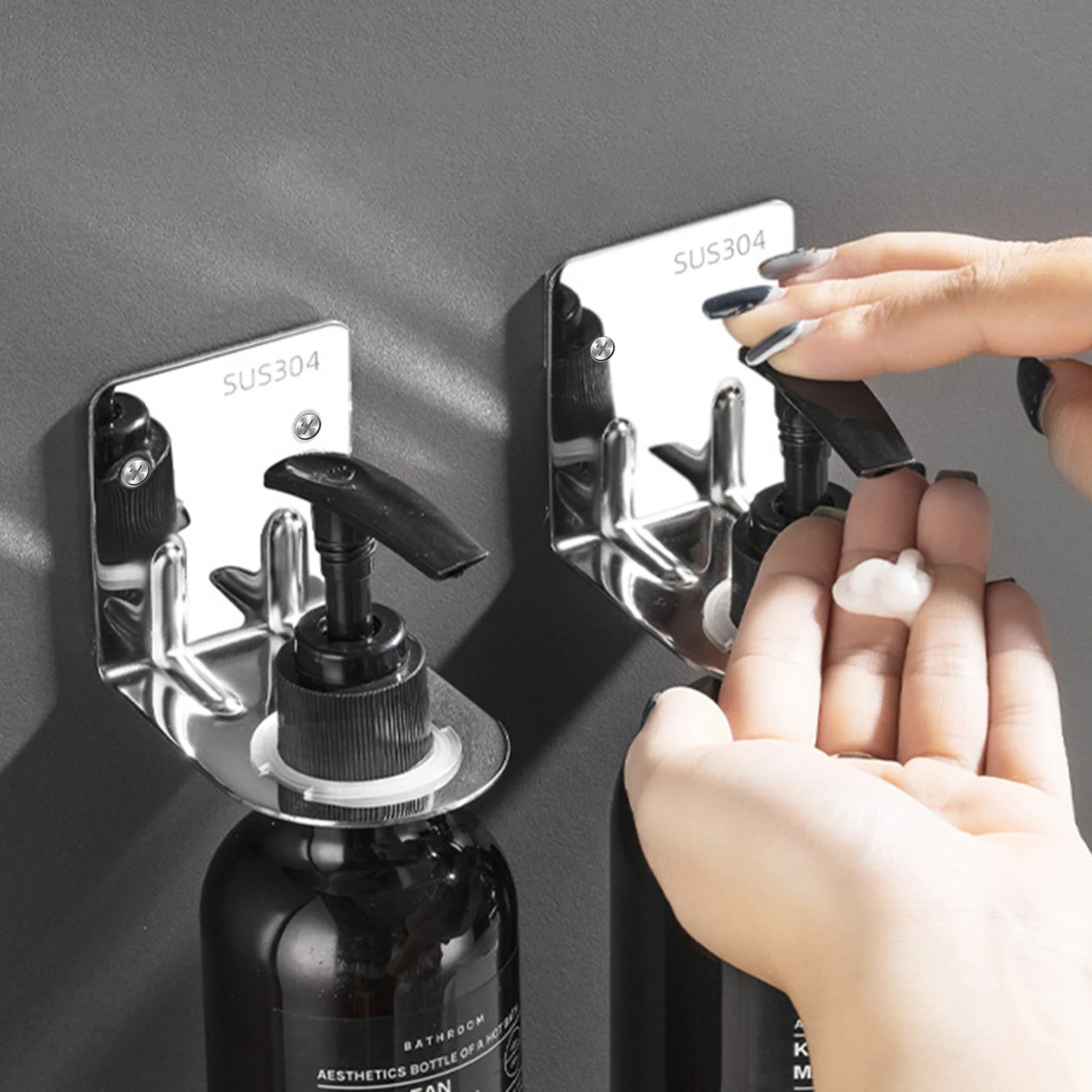 

Bathroom Shampoo Shelves Stainless Steel Shower Gel Hanger Hand Soap Dispenser Organizer Punch Fashion Black kitchen Shelf