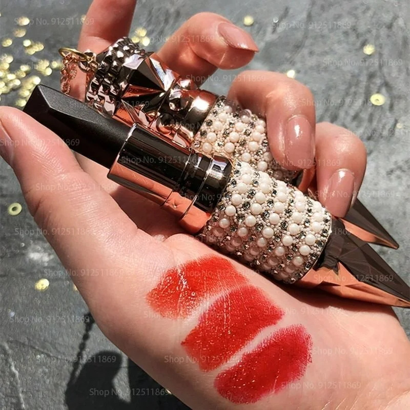 

Queen Scepter 3 Color 3 In 1 Matte Velvet Lipstick Birthday Present Gift Lipstick Pearl Necklace Long Lasting Lipstick Pendant