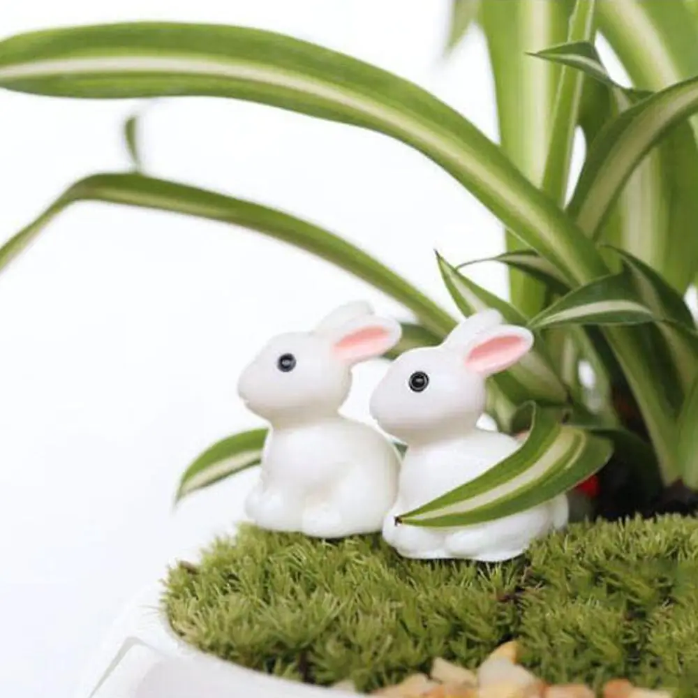

5pcs Mini Bunny White Rabbits Figurines Micro Landscape Resin Craft Fairy Dollhouse Garden Miniatures Easter Home Desktop Decor