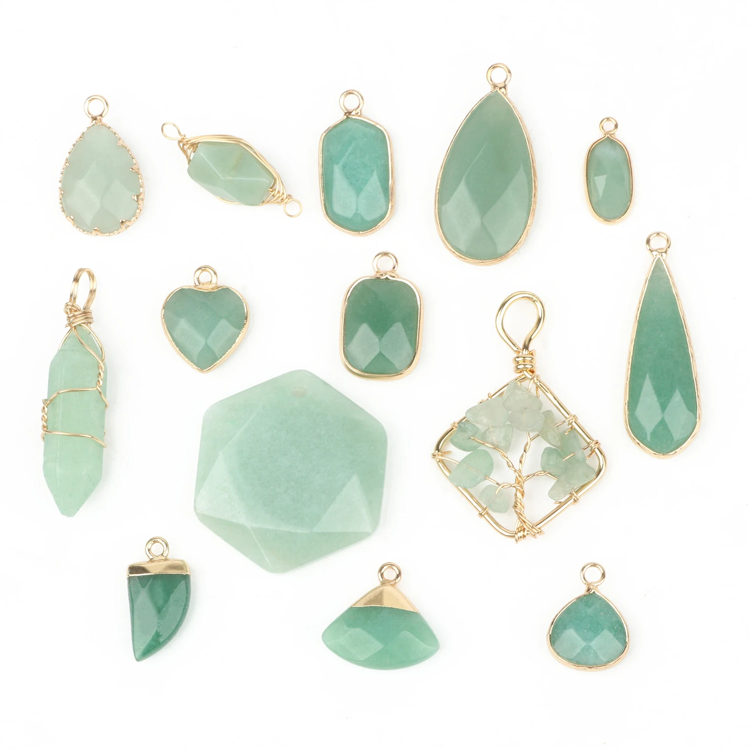 

1Pc Green Aventurine Jades Stone Pendants Natural Gem Bead DIY Wonmen Necklace Bracelet Earring Accessories For Jewelry Findings